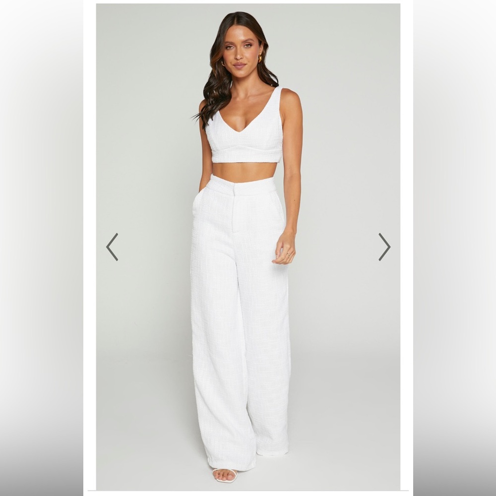 Showpo ADELAIDE TWO PIECE SET - CROP TOP AND WIDE LEG PANTS SET IN WHITE